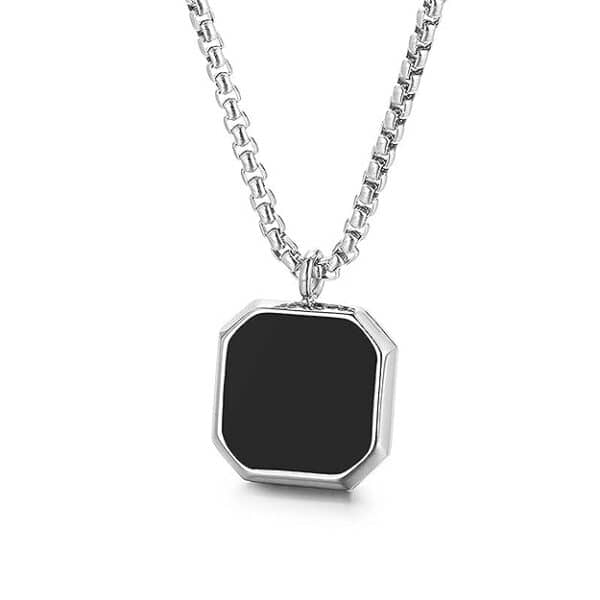 Square Shape Natural Stone Punk Pendant Locket Necklace With Silver Box Chain For Boy's & Men's Jewellery