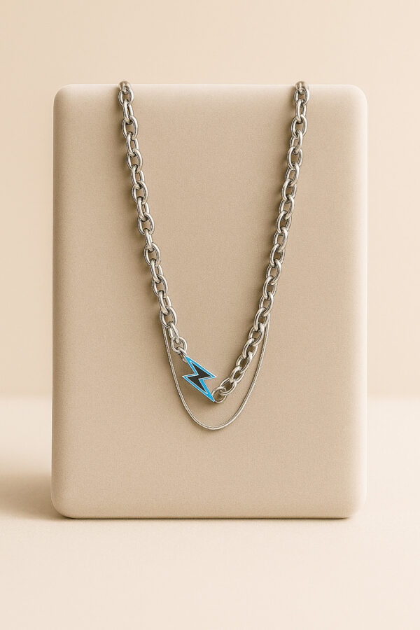 Aarvx mens Layered Chain Necklace with Lightning Bolt Charm