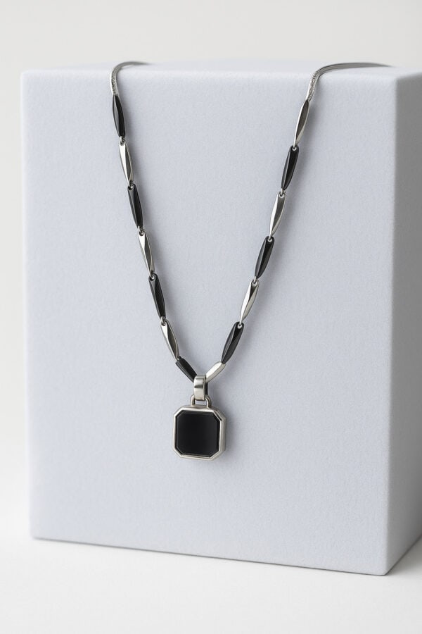 Noir Crown Pendant Chain for Men – Black Stone Luxe Finish | Elegant & Premium Look