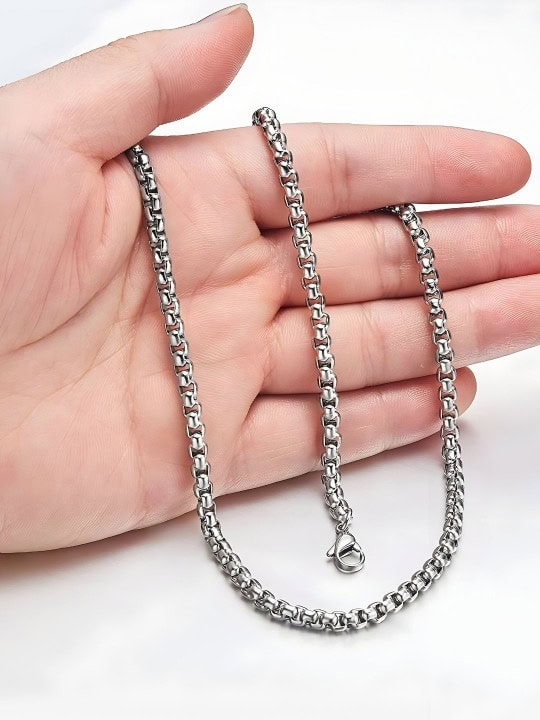 Aarvx Mens Box Chain Necklace – Thick Stainless Steel Link, Minimalist Style